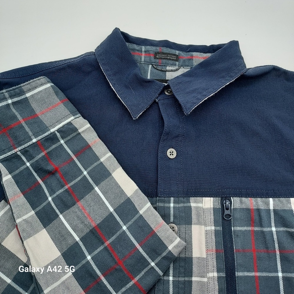 Wrangler ATG Mens Plaid Colorblock Utility Button Down Shirt Navy NTP35BP Medium